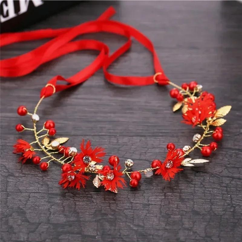 Moda Feminina Pérola Flor Corrente Faixa De Cabelo Fada Cocar Decoração De Casamento Estilo Chinês Acessórios Da Noiva P