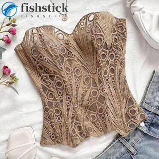 Roupa Íntima Feminina FISHSTICKA , Modelador De Espinha De Peixe Com Renda De Flor Oca , Top Tubinho Sem Mangas