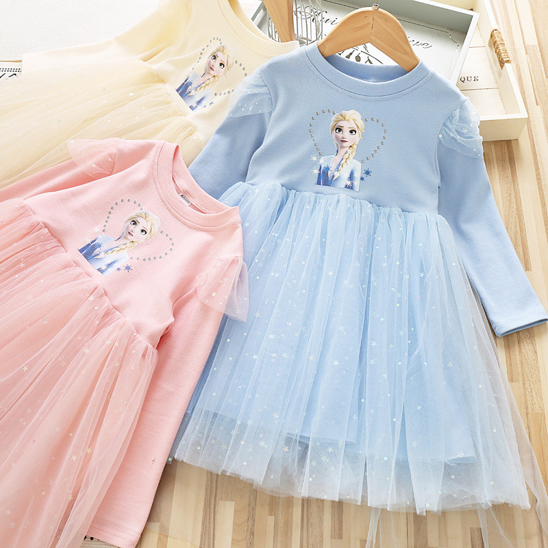 Meninas vestido 2026 outono inverno bebê algodão manga comprida gaze saia menina estrela Elsa vestido de princesa