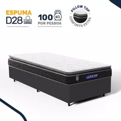Cama Box com Colchão Gazin de Espuma D28 Pillow Top Ortoblack Solteiro 88cm