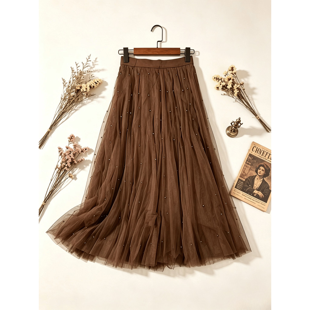 Saia midi de tule com aplicações de miçangas, perfeita para férias — imagem 2 de 2