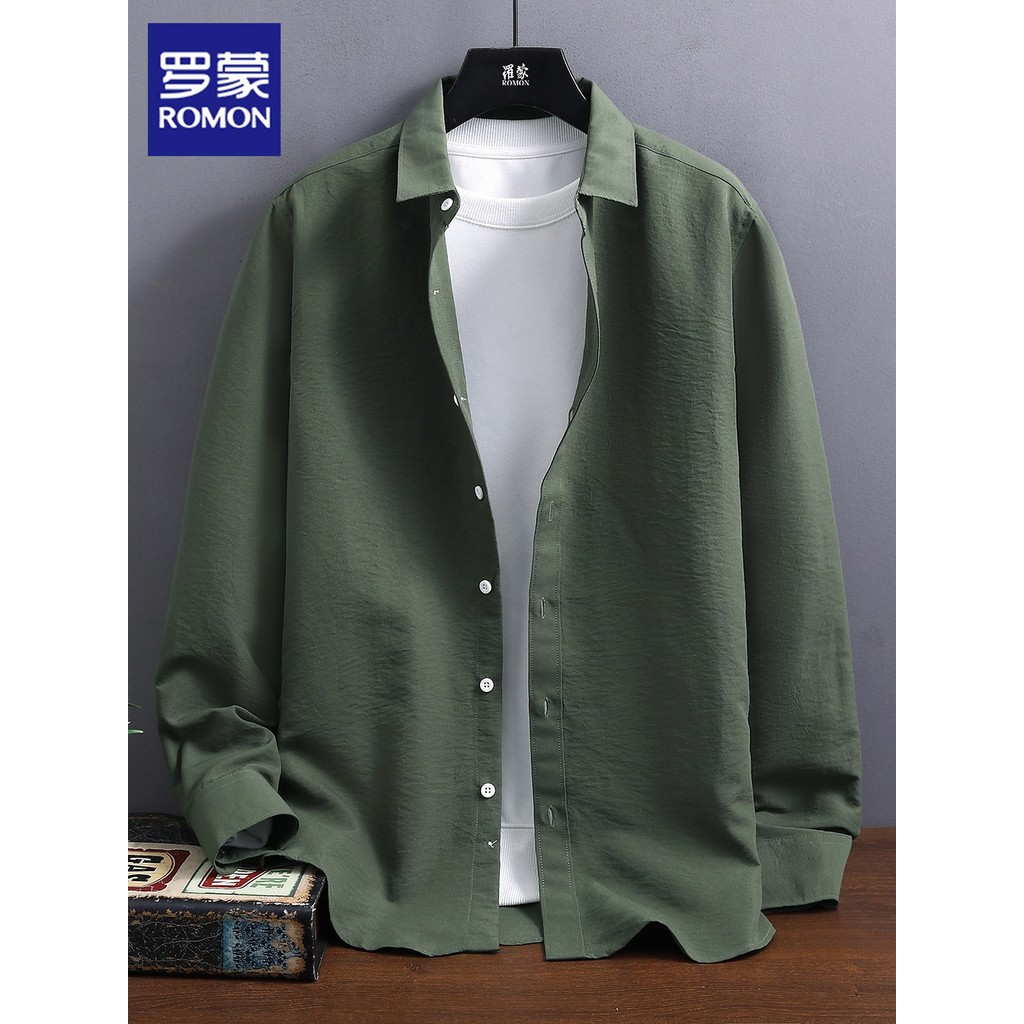 Lomon camisa masculina de manga comprida primavera novo estilo solto Casual roupas superiores na moda cor sólida não-fer