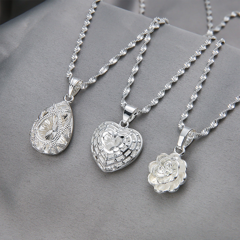 Pingente banhado a prata, pingente grande em forma de flor com design de gota d'água, joia em forma de coração, colar fe