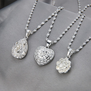 Pingente banhado a prata, pingente grande em forma de flor com design de gota d'água, joia em forma de coração, colar fe