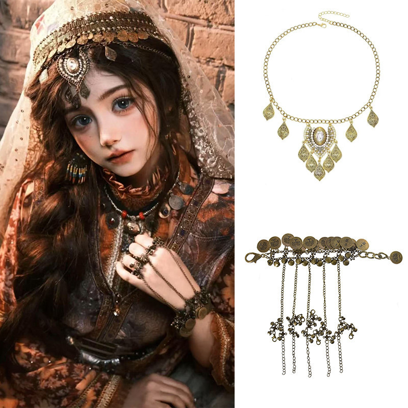 Estilo exótico Xinjiang Kash viagem foto tiro testa corrente estilo étnico Yunnan estilo tibetano cocar Retro pulseira