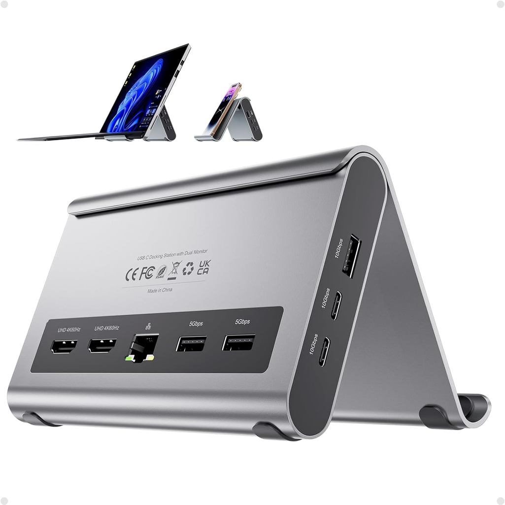 USB C Docking Station Dual Monitor, PULWTOP Laptop Dock for Windows, Laptop Dock