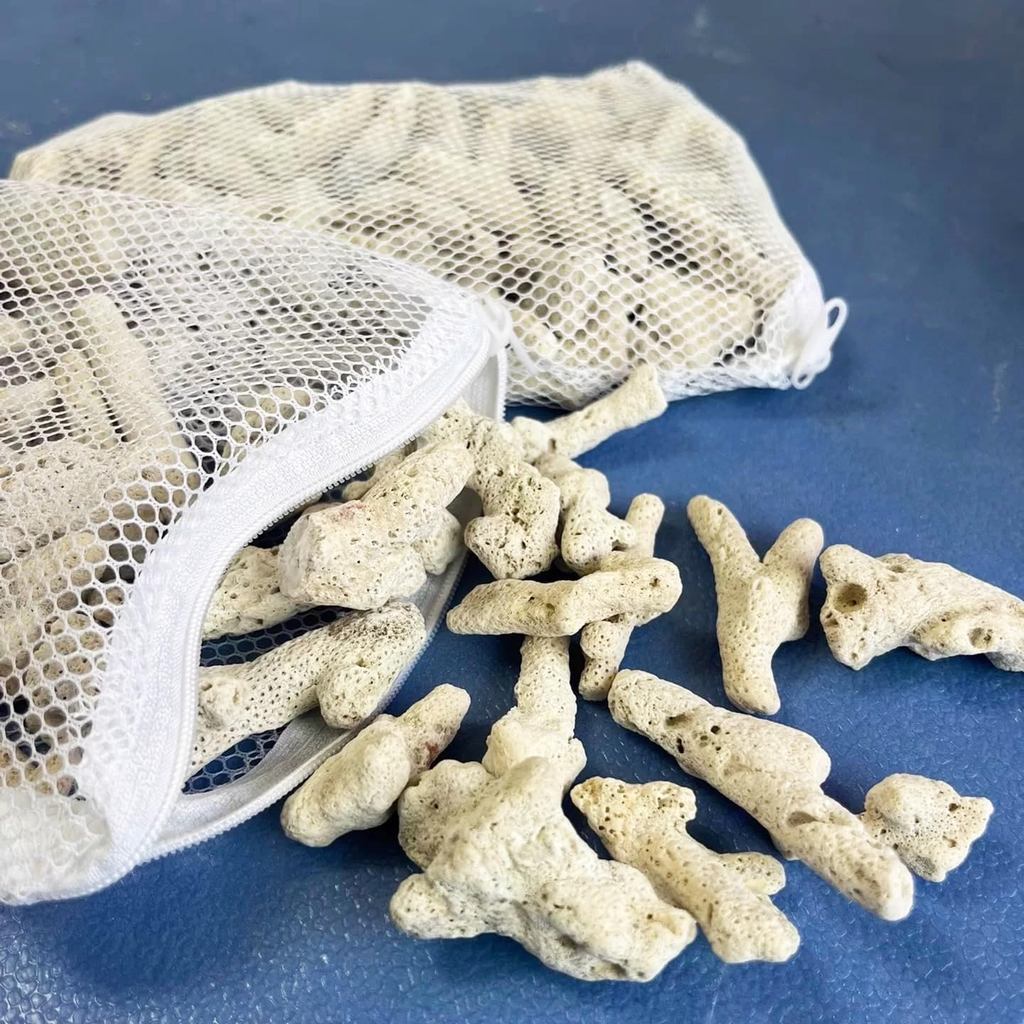 Coral Esmagado Natural Premium para Aquário, 1LB com Saco de Malha para Aquário de Água Doce, Mídia Filtrante Bio Cerâmi