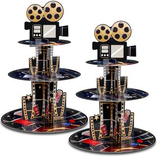 Colarr 2 Peças Decorações para Festa de Noite de Cinema, Suporte para Cupcakes de 3 Andares, Suporte de Papelão para Cup