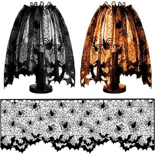 Lucleag 3 Peças de Capas para Luminárias de Halloween em Renda Preta com Tema de Teia de Aranha e Morcego, 20x60 Polegad