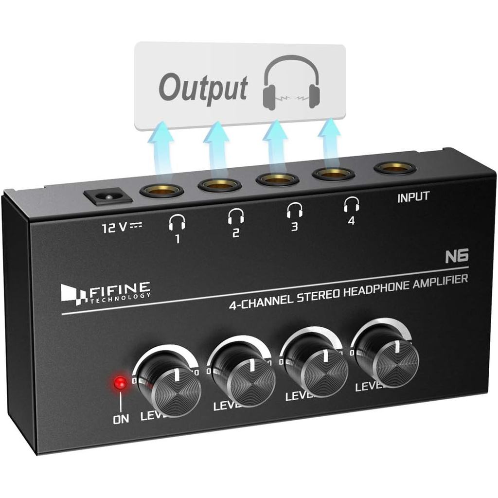 Amplificador de Fone de Ouvido Fifine, 4 Canais, Amplificador de Áudio Estéreo de Metal, Mini Divisor de Fone de Ouvido