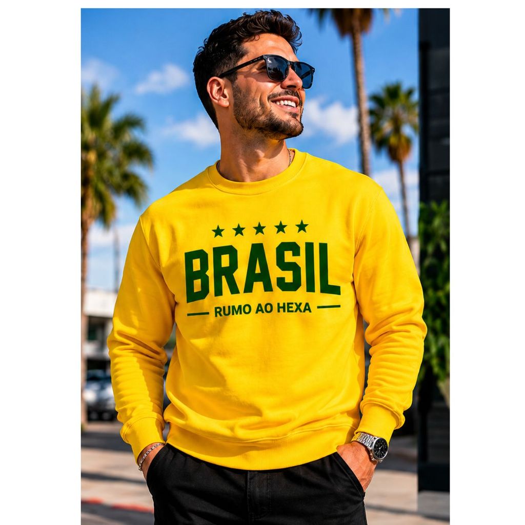 🔥 Moletom Brasil Casual Premium Azul e Amarelo Estilo Esportivo Masculino Feminino