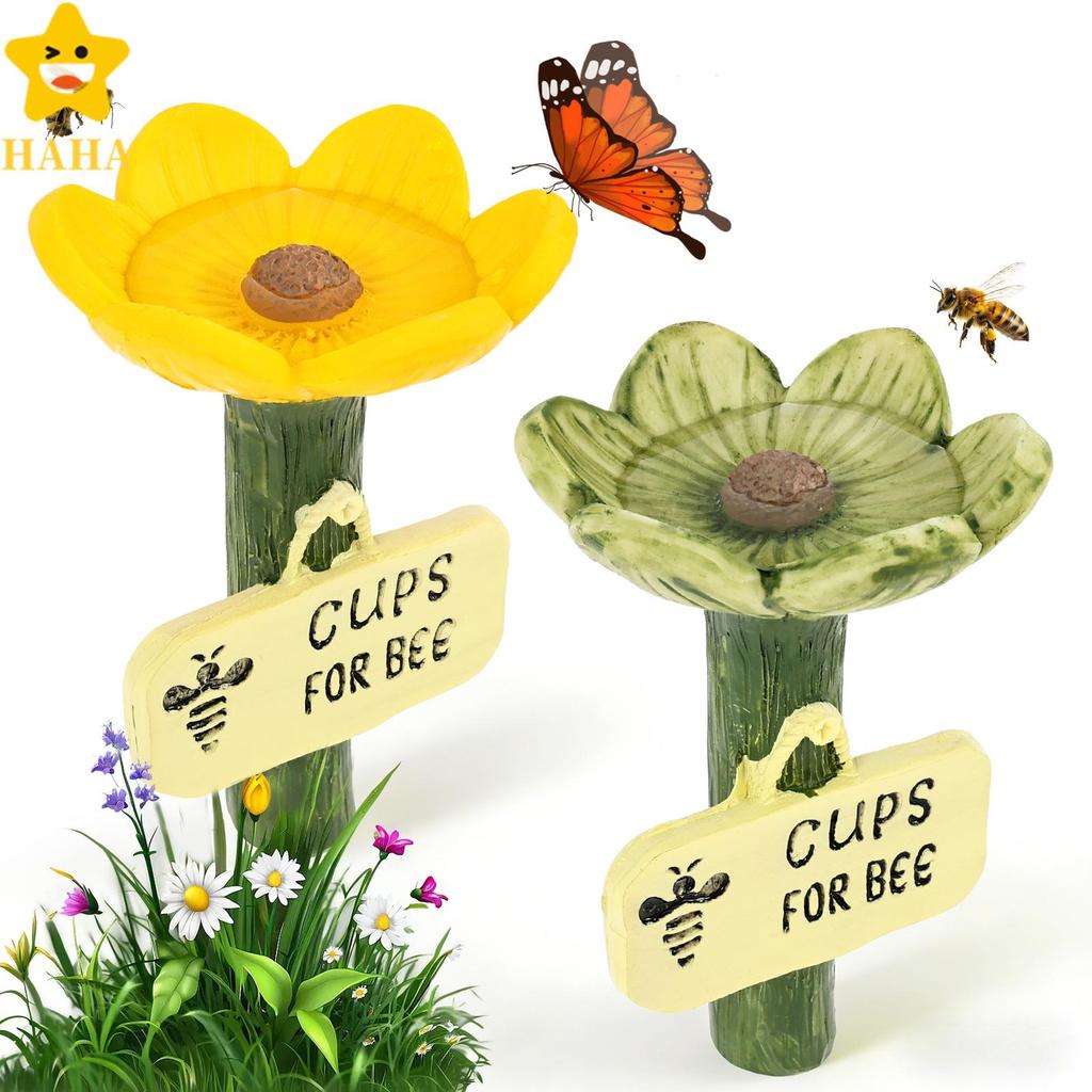 2 Pçs Resina Flor Abelha Estação Alimentador De Água Rega Copo Pássaro Borboleta Beber Para Jardim Ao Ar Livre Colmeia P