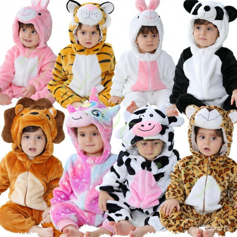 Pijama Infantil de Uma Peça 2024, Macacão de Unicórnio, Panda e Coelho, Estilo Natalino, Roupas de Dormir para Meninas M
