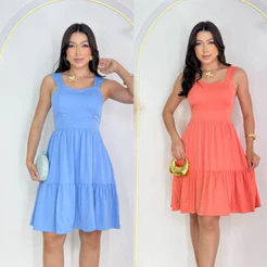 KIT 2 vestido feminino midi alça larga com bojo casual evangelico sofisticado