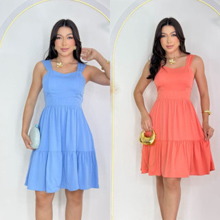 KIT 2 vestido feminino midi alça larga  com bojo casual evangelico sofisticado