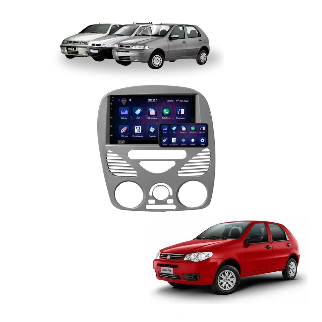 Kit Multimidia Palio Siena Strada Fire 2001 / 2014 Com Ar 7 Pol Carplay AndroidAuto Sem Fio - Roadstar 7200BR