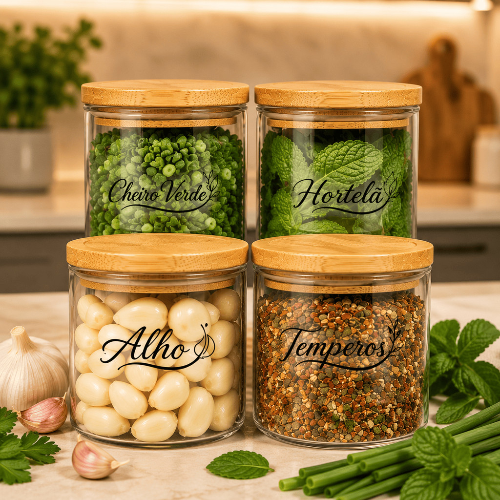Organizador Multiuso de Geladeira 500ml - Pote Hermético Personalizado, Porta Alho | Avulso ou Kit