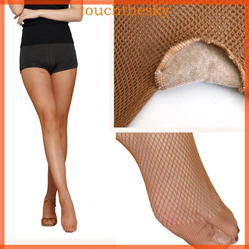 TOU Meia-Calça Arrastão Para Dança Latina, Malha Respirável Dedo Do Pé Reforçado E Reforço Forrado