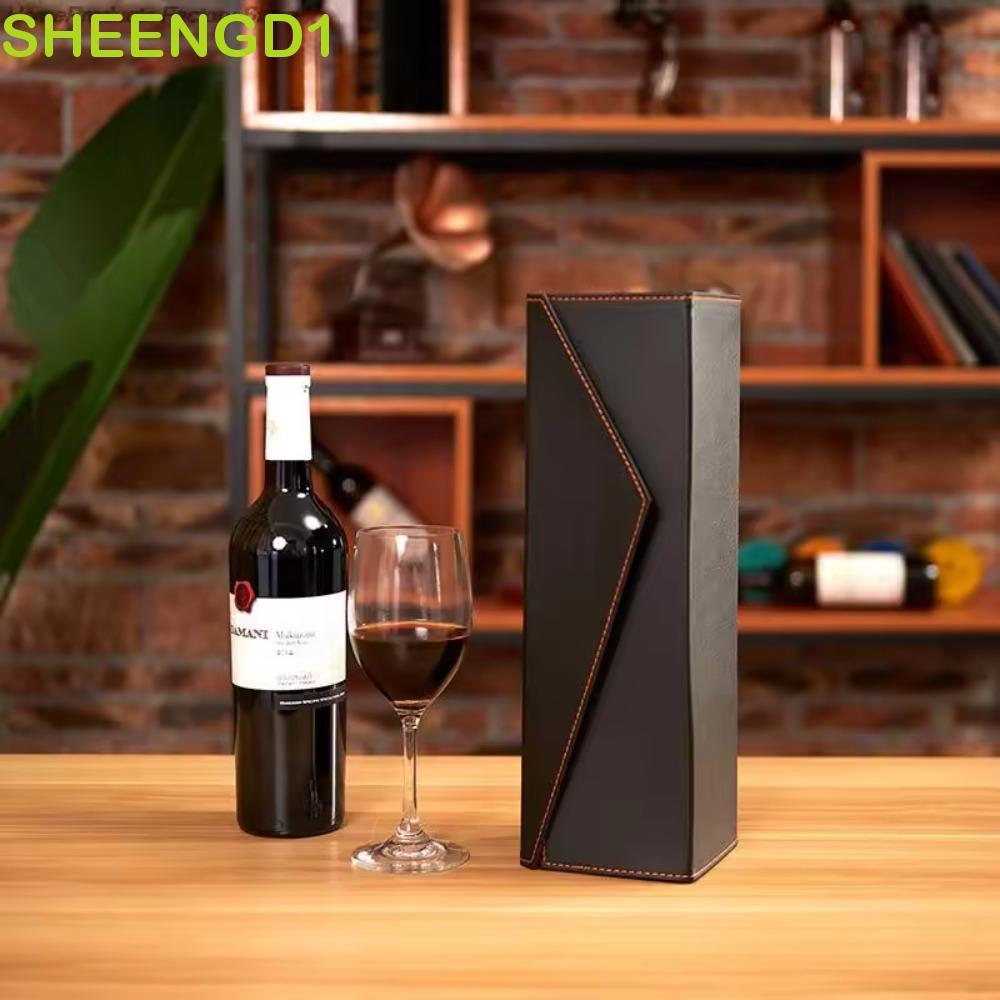 SHEENGD1 Estojo Para Garrafa De Vinho , Alças Embutidas , Caixa Retangular Dobrável Tinto , Couro PU