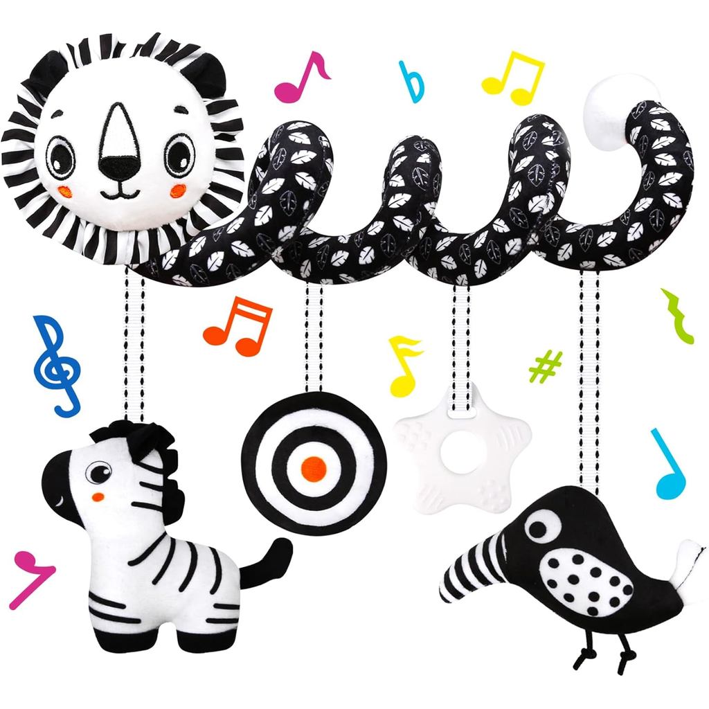 Brinquedo Sensorial de Alto Contraste Preto e Branco FNQUTOY para Carrinho de Bebê e Cadeira de Carro, Brinquedo de Ativ