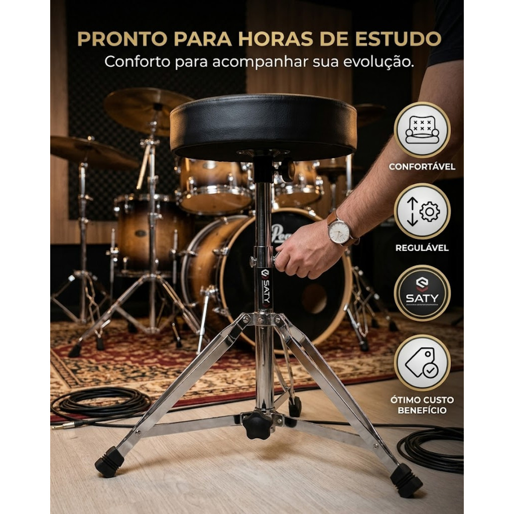 Banco para Bateria Redondo Regulavel Saty BB-100 Banqueta — imagem 2 de 2