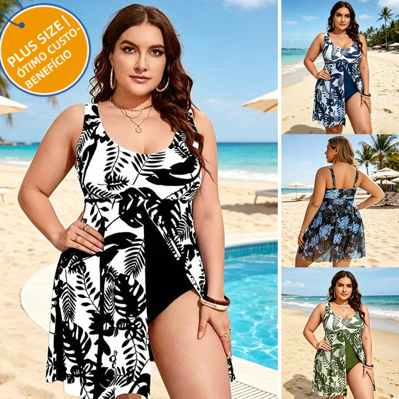 Biquíni Moda Praia Plus Size | Biquíni Cintura Alta | Maiô com Saia Estampado | Maiô asa delta de Uma Peça biquini femin