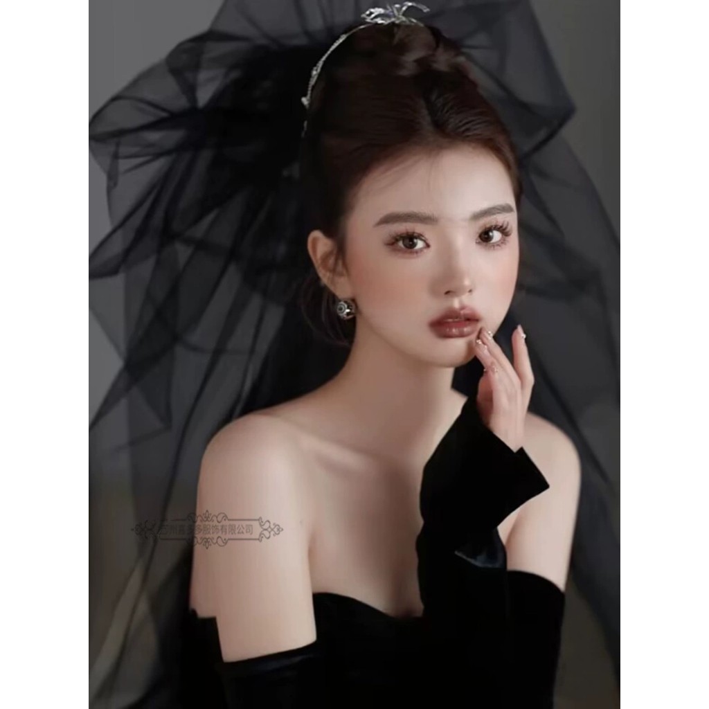 Nuvem gaze gaze fofa estilo noiva véu cocar preto acessórios de cabelo acessórios de casamento estúdio fotográfico fotog