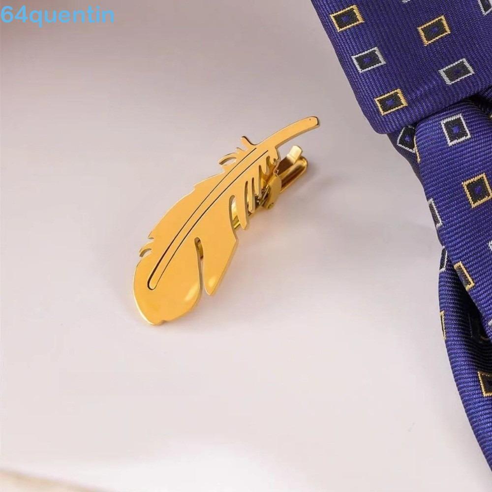Alfinete De Gravata De Penas QUENTIN , Prendedor Vintage De Folhas De Aço Titânio , Fivela Elegante Em Ouro Prateado
