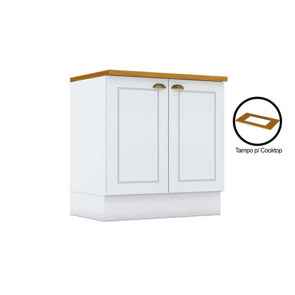 Balcão de Cozinha Americana 2 Portas c/Tampo Cooktop 80cm Branco - Henn