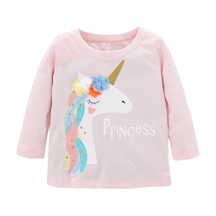 Comércio exterior crianças roupas primavera outono meninas de manga comprida camiseta puro algodão dos desenhos animados