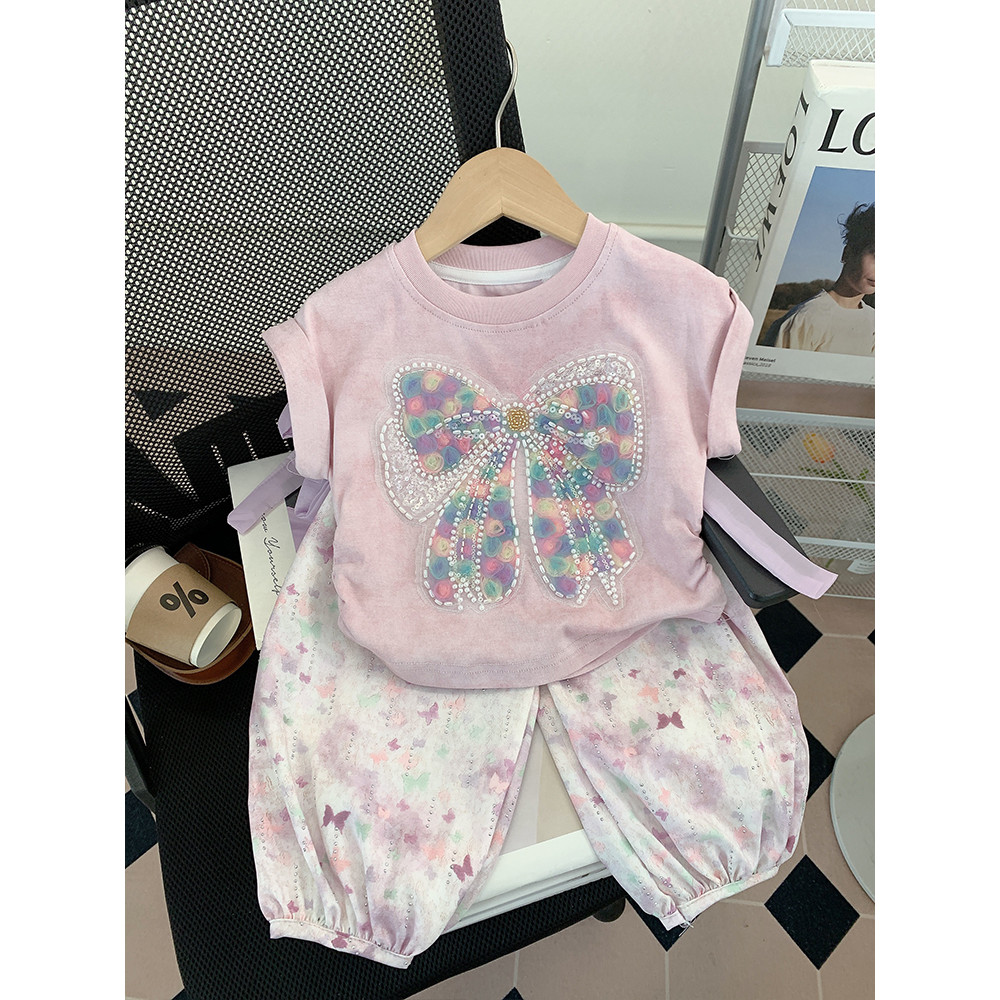 Meninas ternos de verão 2026 novo estilo moda roupas infantis bebê manga curta camiseta calças verão roupas infantis