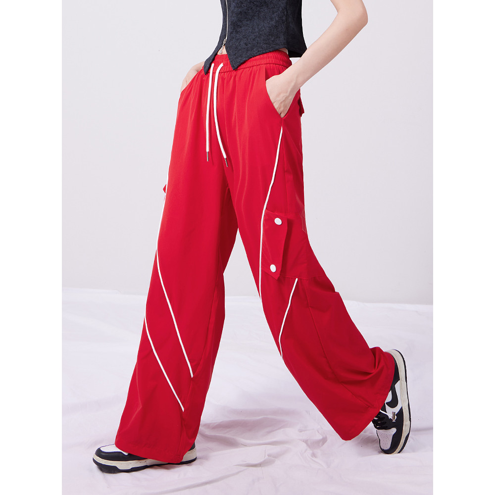 Estilo fino gelo seda verão novo estilo calças casuais feminino americano perna larga dois Wear Hip-Hop dança de rua cal