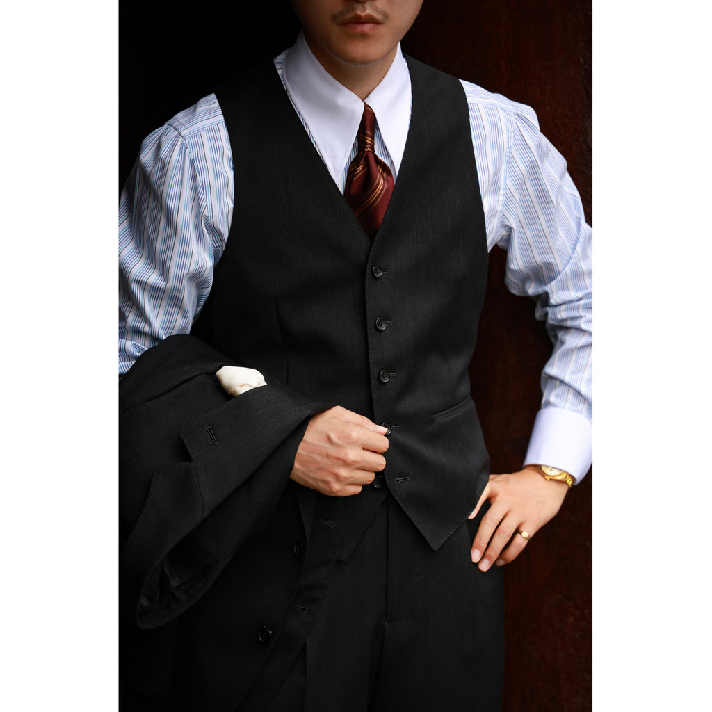 UGENTLE marca de roupas masculinas {cinza selvagem} terno de três peças cavalheiro 5 peças fileira única com decote em V
