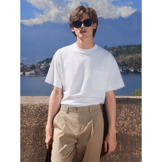 Camiseta masculina de manga curta em torno do pescoço topo de algodão longo all-match negócios branco solto Casual all-m