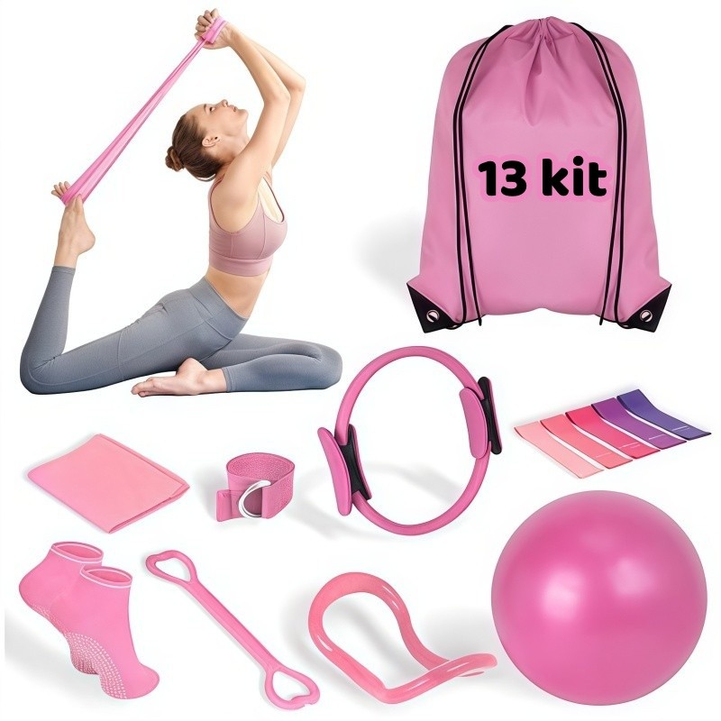 Kit 13 Peças Pilates Treino Em Casa Bandas Acessórios Portátil De Equipamento