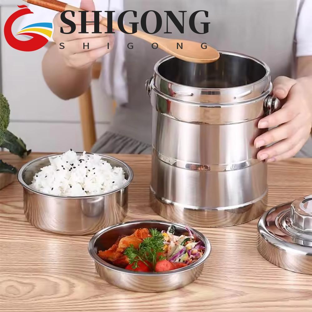 Recipiente Térmico Para Alimentos SHIGONG , Lancheira Isolada De Grande Capacidade De 3 Camadas , Pote De Aço Inoxidável