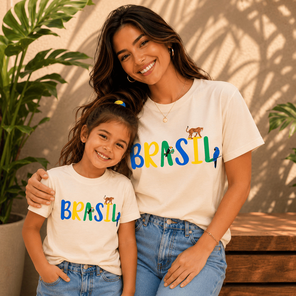 Kit Camiseta Tal Mãe Tal Filha Brasil Copa Do Mundo 2026 Infantil E Adulto Algodão Look Família Verde Amarelo