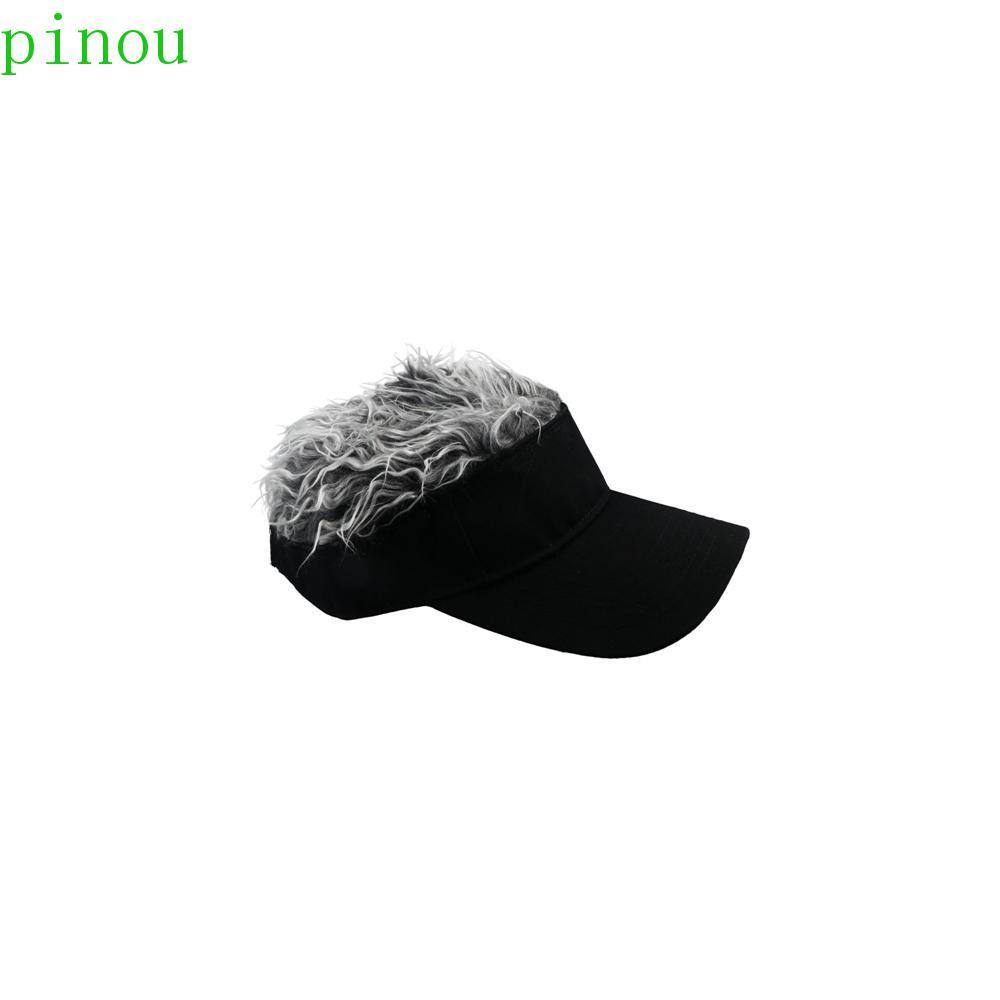 PINOU Boné De Beisebol Com Cabelos Espetados Peruca Ajustável Viseira De Sol Fofo Preto Natural Unissex Colorida De Golf