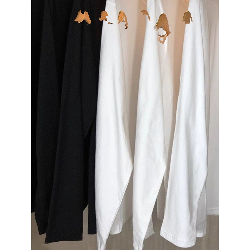 230g pesado penteado algodão branco puro algodão de manga comprida camiseta masculina primavera outono solto em torno do