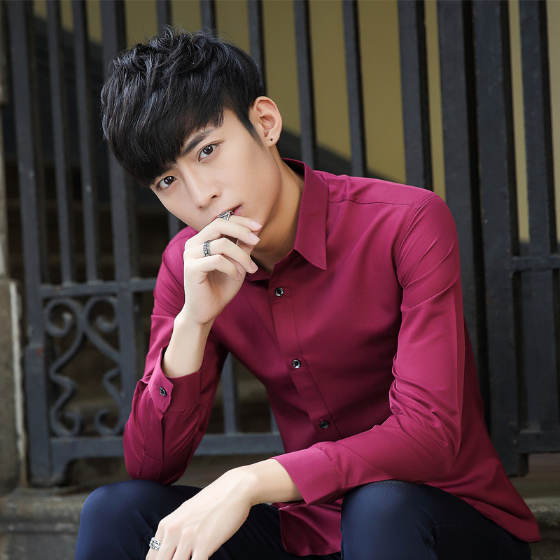 Street Wear casal camisa de manga comprida masculina versão coreana magro-ajuste camisa exterior High-End na moda bonito