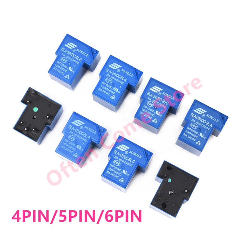 1 Peça Relé De Potência SLA-05VDC-SL-A 12VDC 24VDC-C T90 30A 4/5/6PIN 5V 12V 24V 48V Tempo