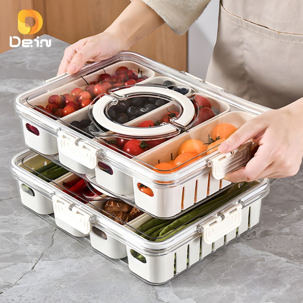 Caixa Organizadora de Alimentos Transparente Geladeira Empilhável Multiuso com Divisórias