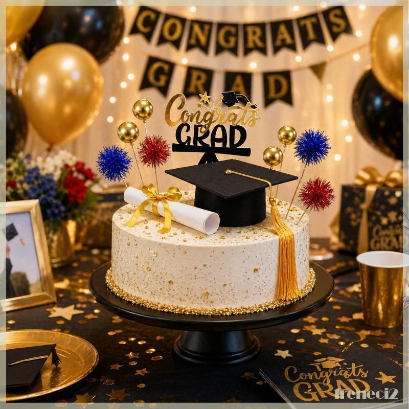 [Freneci2] Conjunto De Topper De Bolo De Formatura Leve Feltro EVA Acrílico Chapéu Diploma Enfeites Para Crianças Decora