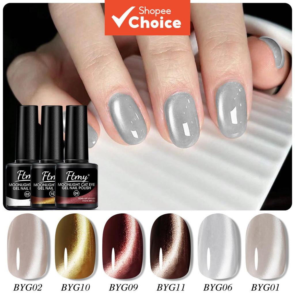 Conjunto de 6 esmaltes em gel para unhas efeito olho de gato White Moonlight, com glitter efeito olho de gato, adequado