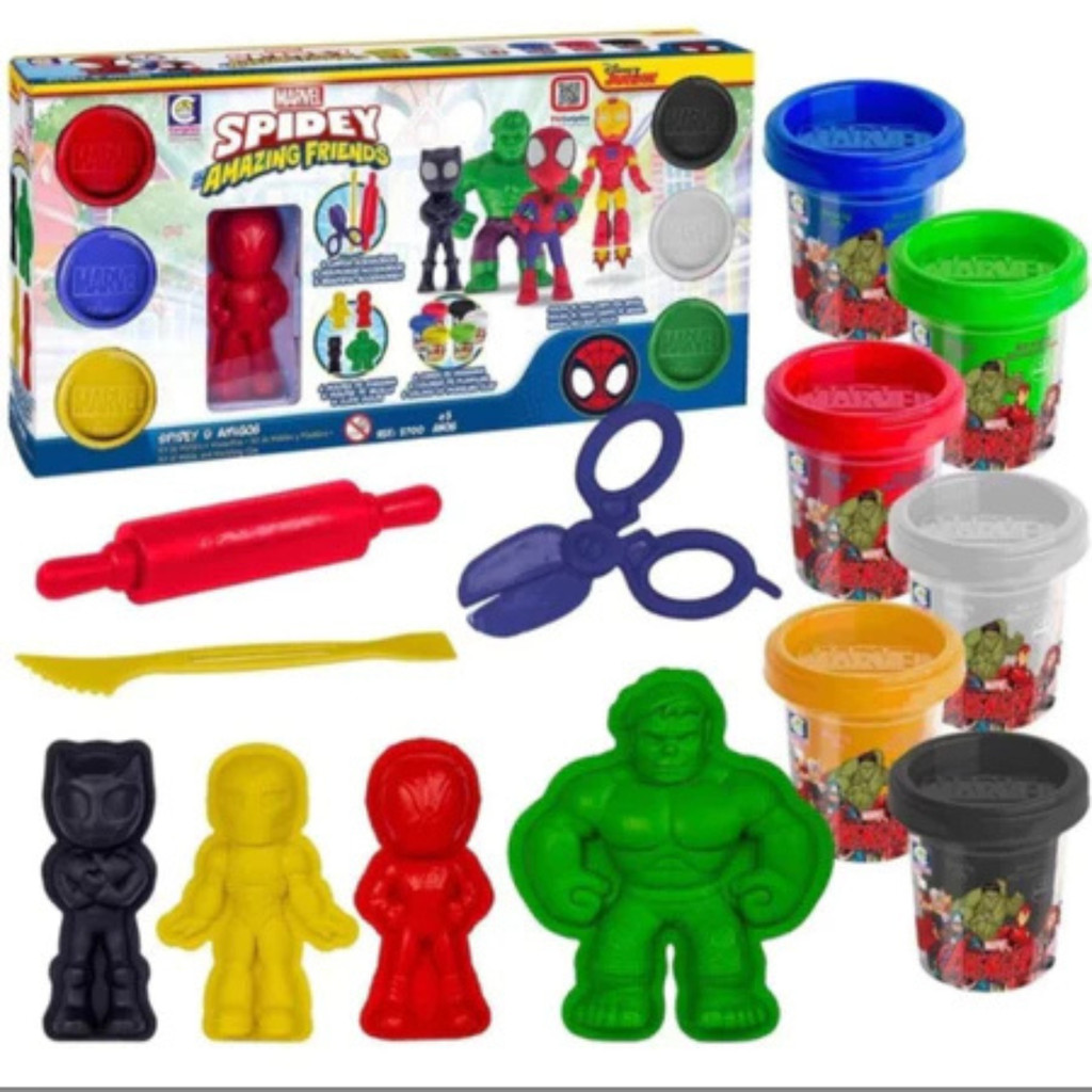 Kit Massinha Marvel Spidey Amigos Spider Man Hulk Vingadores