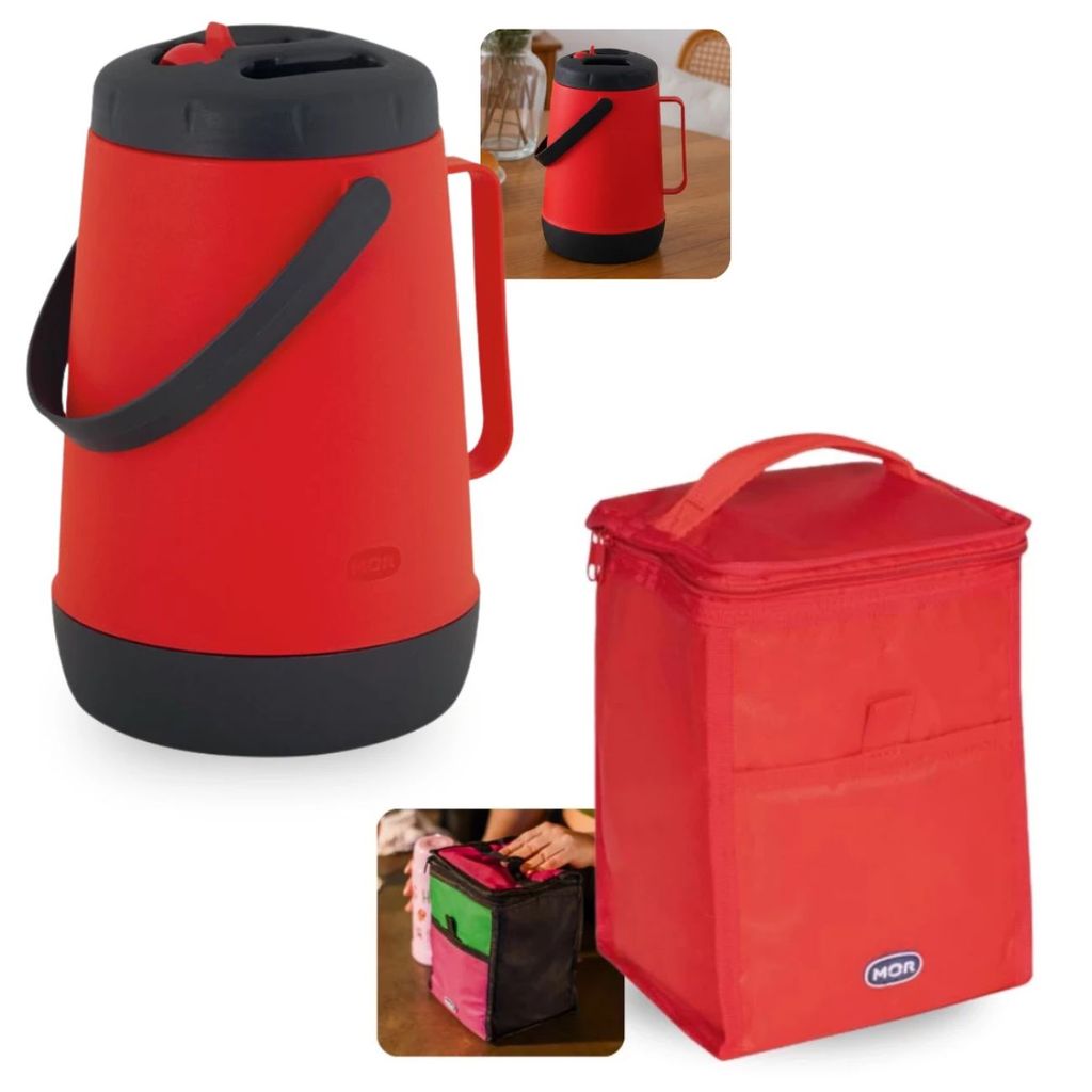 Jarra Termica 2,5 Lts Vermelha + Bolsa Termica 5l Compacta Camping Pesca e Passeios