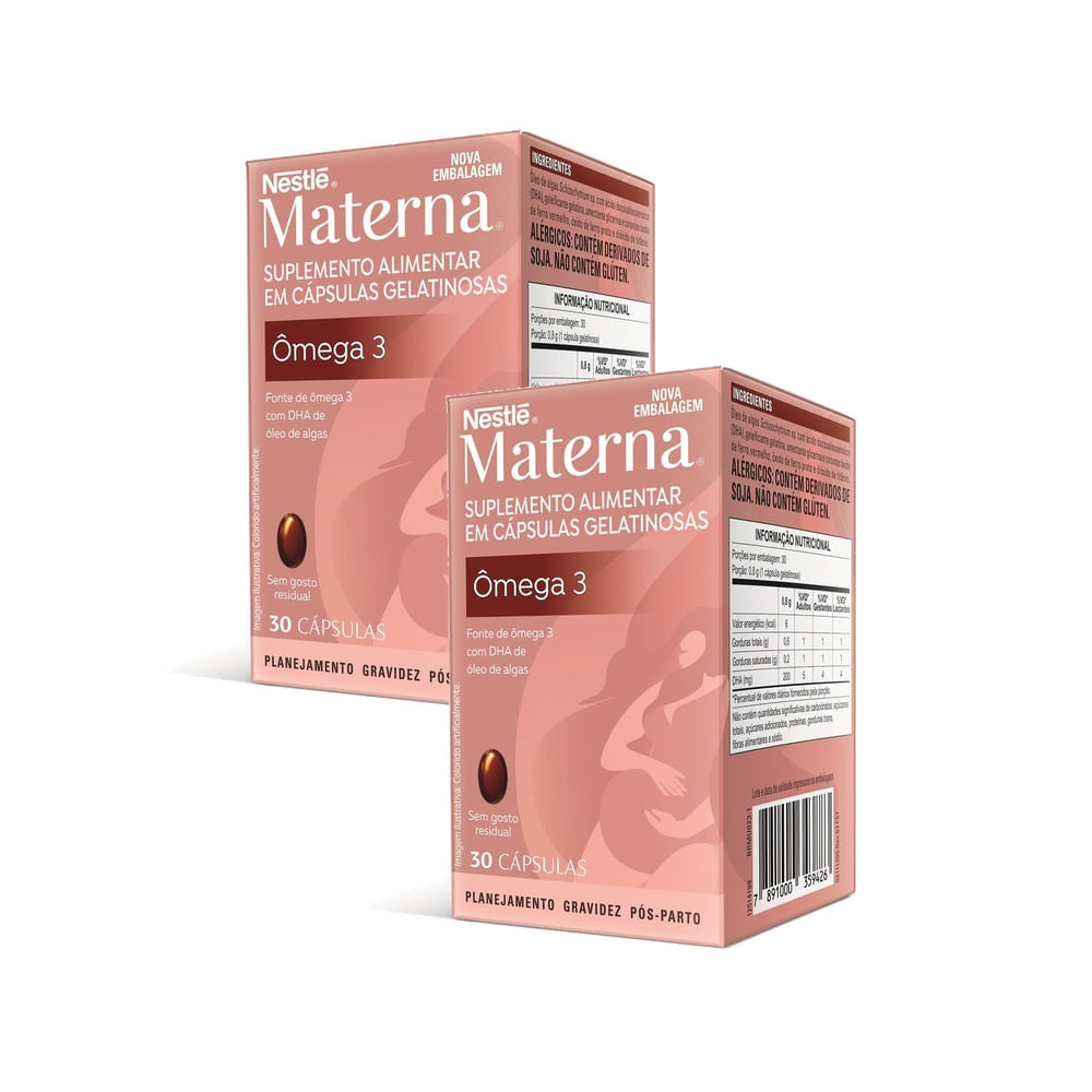 Kit 2 Materna Nestlé Ômega 3 DHA de Óleo de Alga Suplemento Adulto 30 Cápsulas