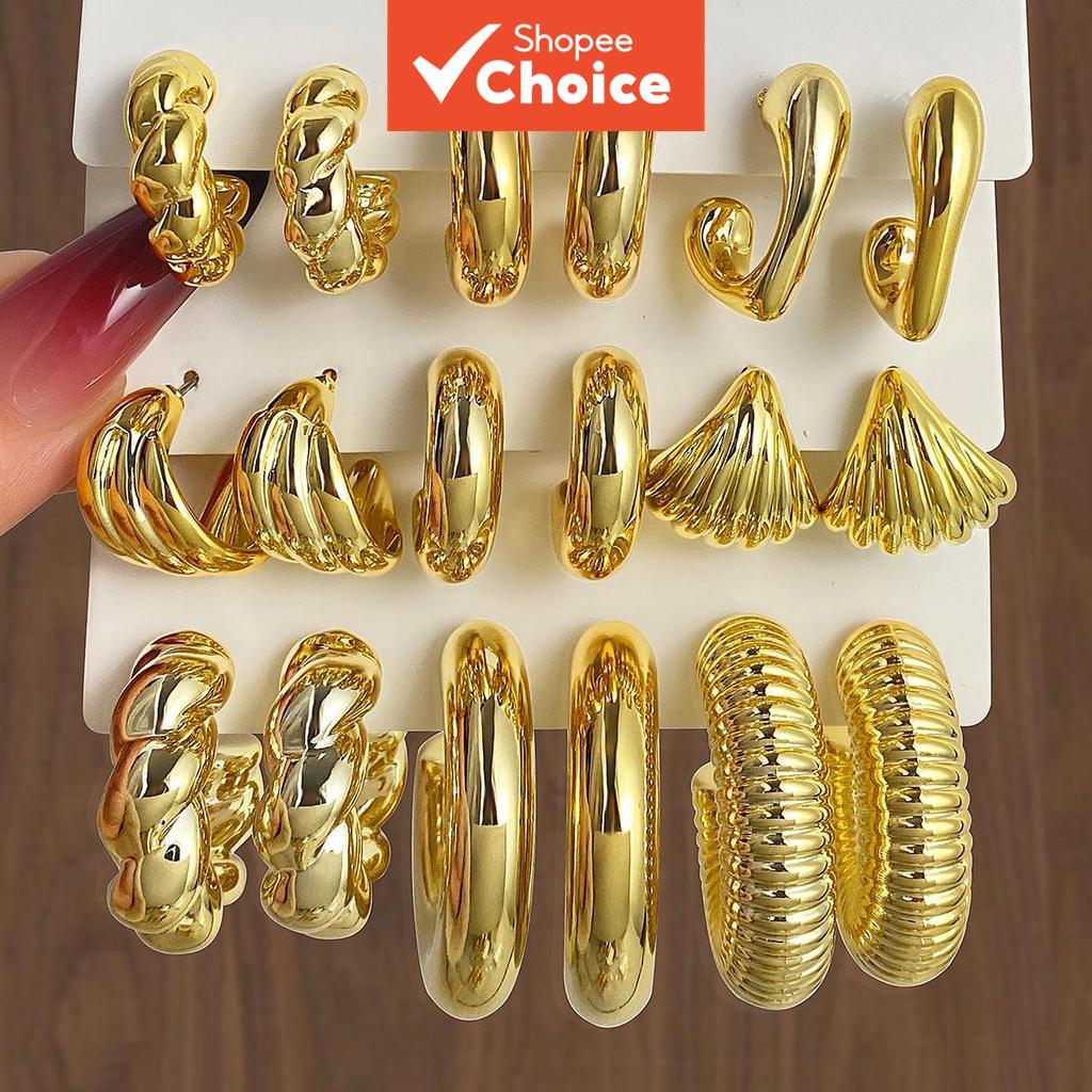 Conjunto de brincos de aro torcido de 9 peças em forma de coração com design elegante, joias femininas sofisticadas,