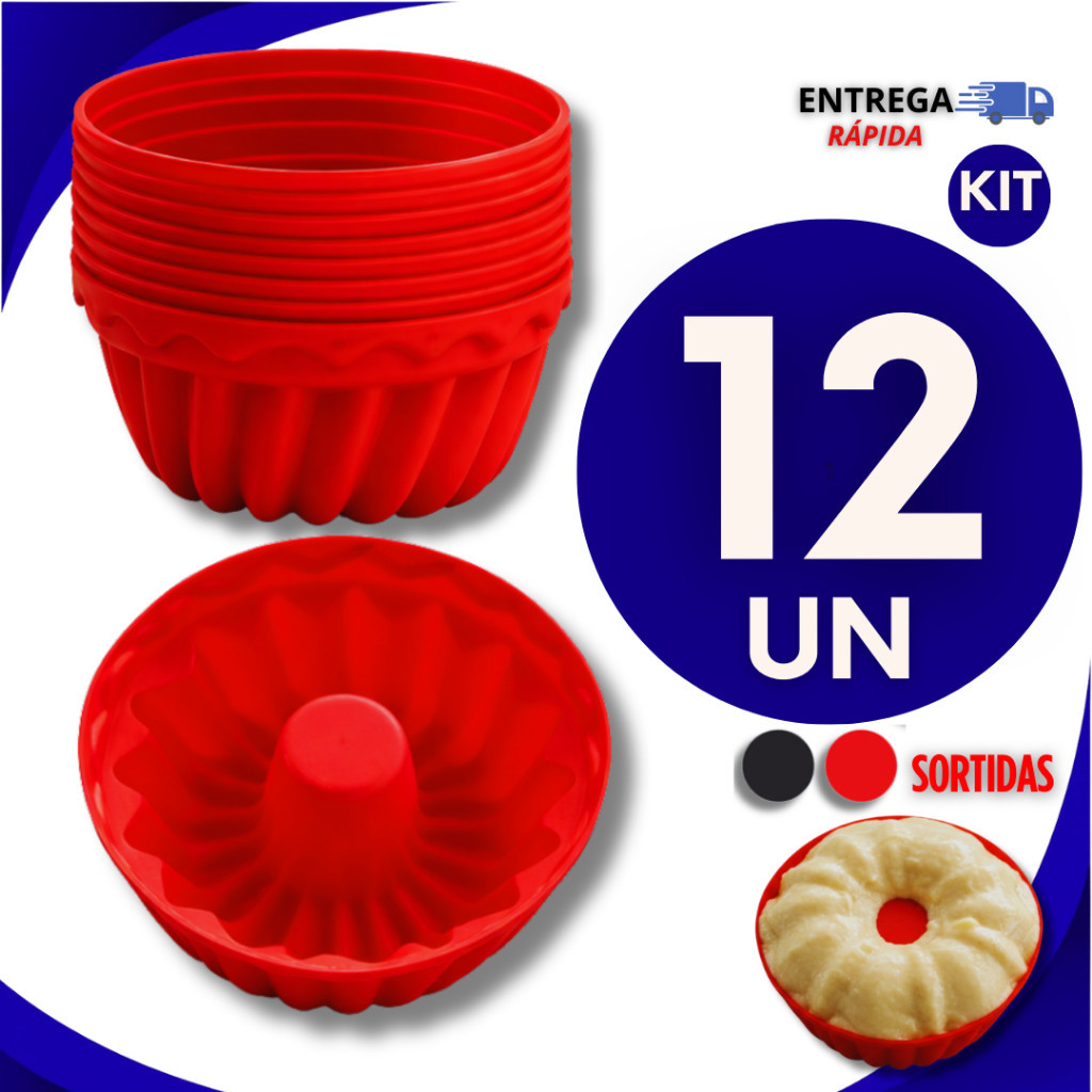 KIT 12 Forma Forminhas  Cupcake Silicone Air Fryer  Assadeira Muffin Mini Bolo Cozinha Perfeito