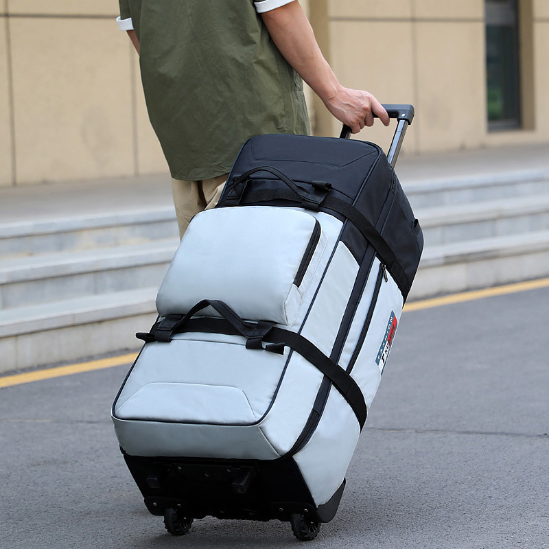 Saco de viagem com carrinho saco de viagem das mulheres dos homens saco de bagagem grande capacidade mochila de viagem e